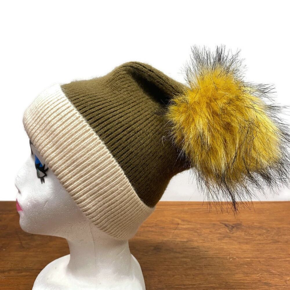 NORLA Canada Faux Fur Top Pom Cuffed Knit Slouch Beanie‎ Toque Hat Anthropologie